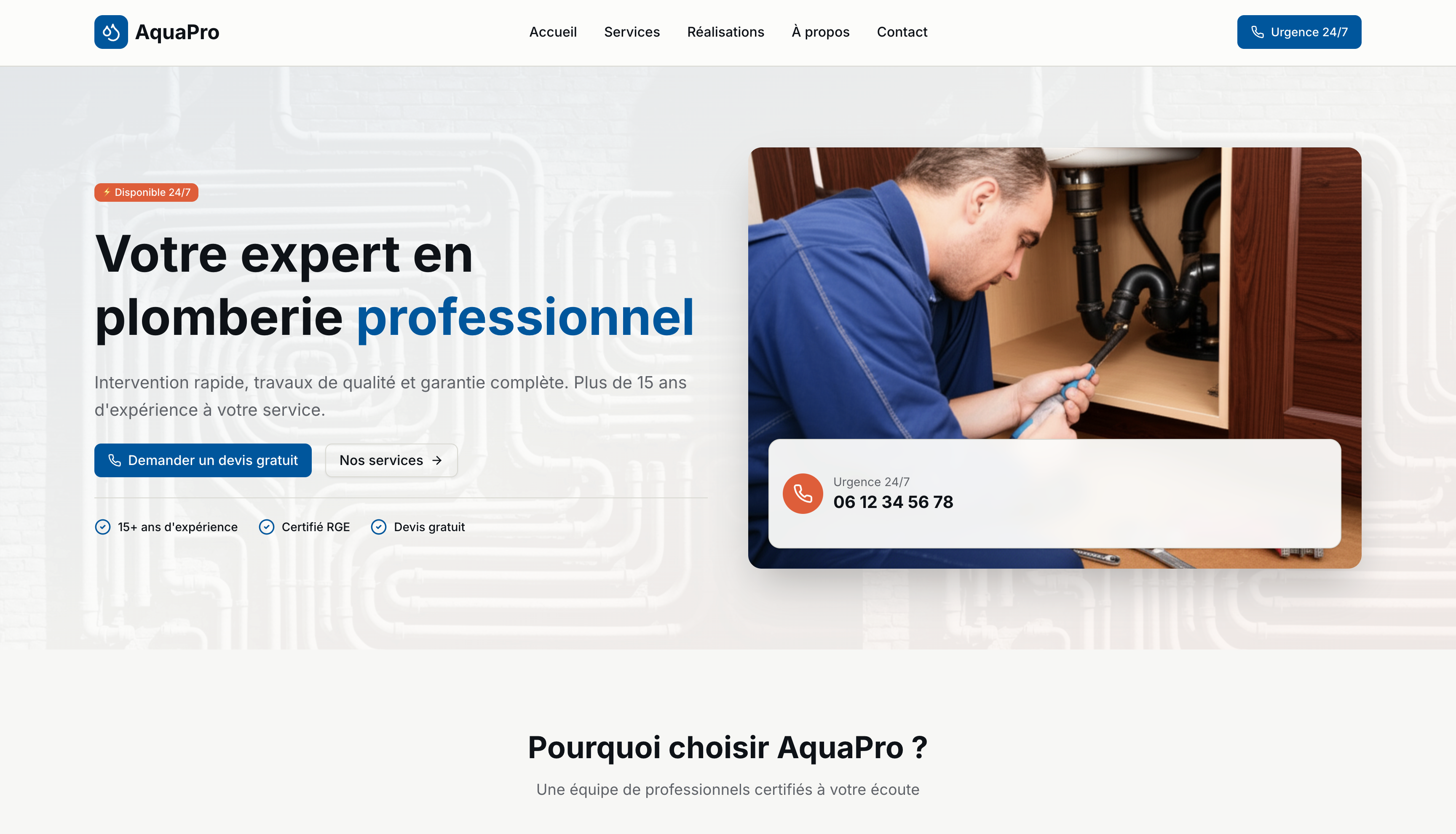 Aqua Pro — aperçu du site